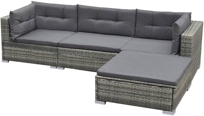 5 Piece Patio Lounge Set with Cushions, Patio Conversation Set Porch Furniture Set Outdoor Dining Sets Outdoor Sofa Sets for Poolside Negotiation Area Exhibition Piazza Poly Rattan Gray