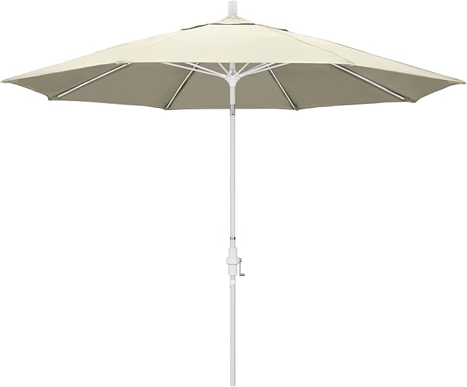 California Umbrella 11Ft Sunbrella Patio Umbrella, Fiberglass Ribs, Hand-Crank, Tilt-Collar, White Frame, Canvas Fabric