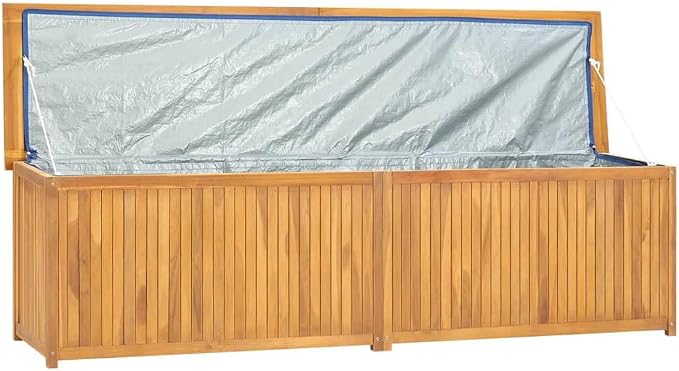 Wooden Garden Patio Storage Box with PE Bag, Deck Storage Container Box for Patio Cushions and Gardening Tools, 78.7"x19.7"x21.7" Solid Wood Teak -AA