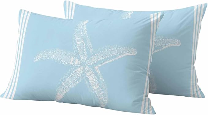 Coastal Starfish Ocean Starfish Summer Stripe Sky Blue Decorative Garden Pillowcase with Zipper Cushion Case for Patio Couch Tent