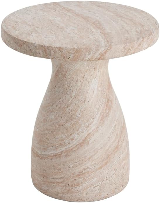 Outdoor Side Table Faux Marble Side Table with Slate Top End Tables Small Coffee Tables for Patio, Garden Stool Plant Stand for Porch, Backyard,Weather Resistant, MgO,Beige Travertine