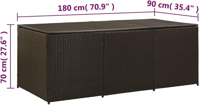 Patio Storage Box Poly Rattan 70.8"x35.4"x29.5" Brown Patio Garden Outdoor Storage Container, Furniture Deck Box (Weight:58.2 lbs) -AA
