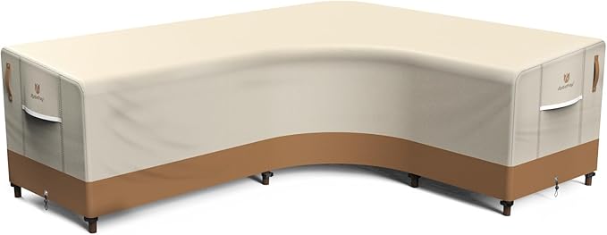 Rosefray 600D Outdoor L-Shaped Sectional Cover,Heavy Duty Anti UV Patio Sectional Sofa Cover with Air Vent, Waterproof Furniture Covers for Deck, Lawn,Backyard Right Facing 105''x85'' khaki brown