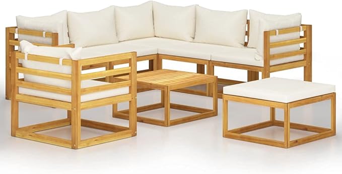 Patio Lounge Set with Cushion,Outdoor Patio Furniture,Outdoor Chat Conversation Set,Garden Furniture Sets,for Patio,Backyard,Garden,Outdoor,8 Piece Cream Solid Acacia Wood