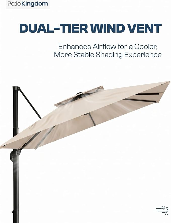 10'×10' Patio Umbrella, Double Top Aluminum Cantilever Umbrella with 360°Rotation, Offset Patio Umbrella with Easy Tilt for Pool Deck Garden Backyard, Beige (Base not Included)
