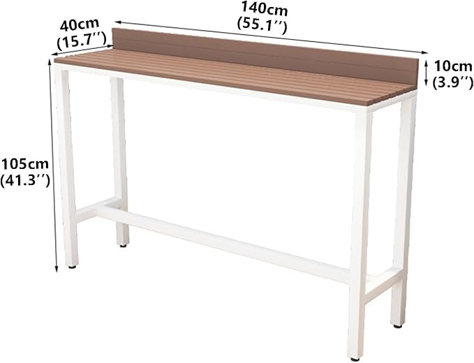 Outdoor Bar Table, Patio Pub Height Table with Anti-Fall Baffle, All-Weather Bar Height Counter Table, Narrow Dining Table for Hot Tub, Garden & Backyard(Color:White+Wood,Size:L-55.1in)