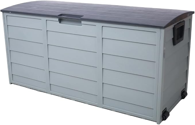 Large Outdoor Deck Box Storage bench for Patio, Backyard or Garden - Durable Weather-Resistant Resin with Wheels and Handles
