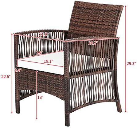 HopeHope 4pcs Patio Conversation Set Guest Chair Outdoor Garden Lawn Pool Rattan Sofa Wicker Furniture Set Coffee Table Bistro Sets Tempered Glass Table