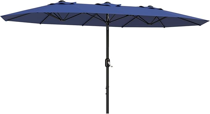 13FT Patio Umbrella, Outdoor Double-Sided Rectangle Market Umbrella with Crank Handle for Pool, Lawn, Garden, Backyard, Navy Blue