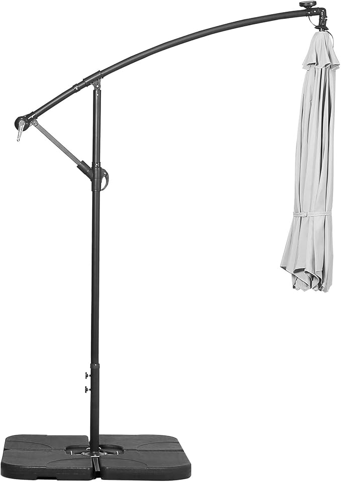 WO Home Furniture Patio LED Umbrella Set of 3 PCS 10ft Cantilever, Stand Kit, & 4 PCS Base Weights (White)