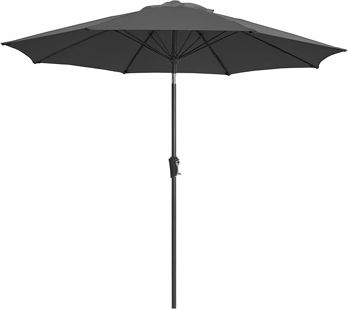 JEAREY 9FT Outdoor Patio Umbrella,Market Table Umbrella with 8 Fiberglass Ribs, Pool Umbrella with Tilt and Crank, UV Protection Lightweight & Wind-Resistant for Lawn, Garden, Deck and Backyard, Gray