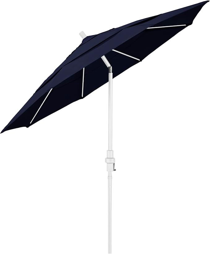California Umbrella 11' Round Crank Lift, Collar Tilt, Aluminum Pole, Fiberglass Rib Patio Umbrella, White Finish, Navy Blue