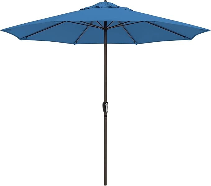 California Umbrella 8-Year Protection 9 Ft Outdoor Patio Umbrella, Solstice Fade-Resistant Fabric, Auto-Tilt, Heavy Duty Aluminum Frame, 8 Reinforced Ribs for Pool or Deck, Bronze Pole, Frost Blue