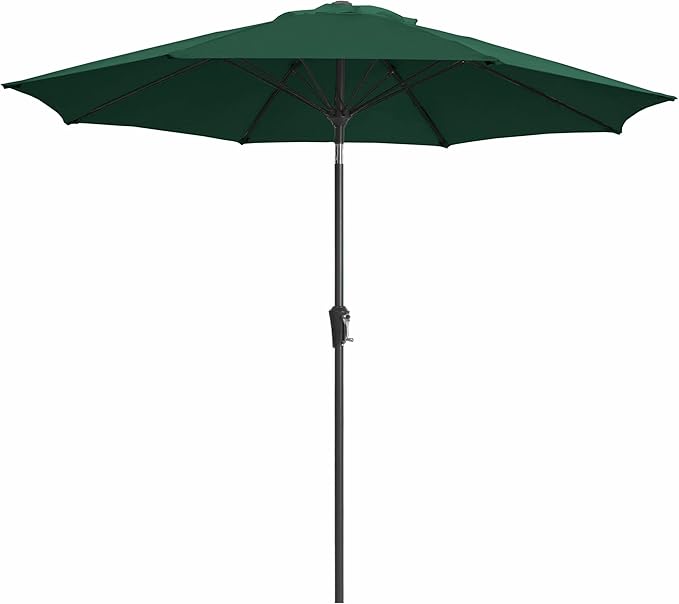 JEAREY 9FT Outdoor Patio Umbrella,Market Table Umbrella with 8 Fiberglass Ribs, Pool Umbrella with Tilt and Crank, UV Protection Lightweight & Wind-Resistant for Lawn, Garden, Deck and Backyard, Dark Green