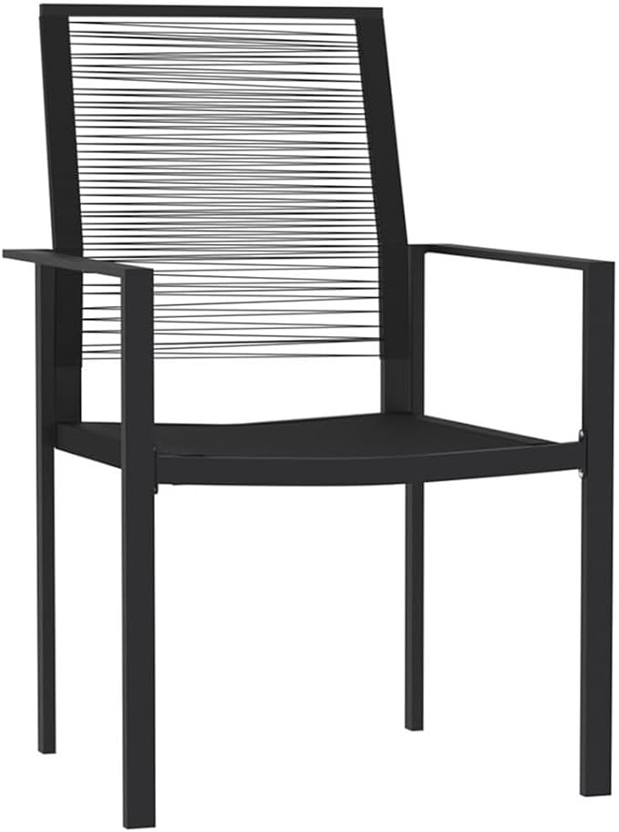 BOWERY HILL 5-Piece Powder-Coated Steel/Glass/PVC Dining Set, Black Finish, Square Table with 4 Chairs, Water-Resistant Modern Outdoor Furniture for Patio, Garden, or Balcony