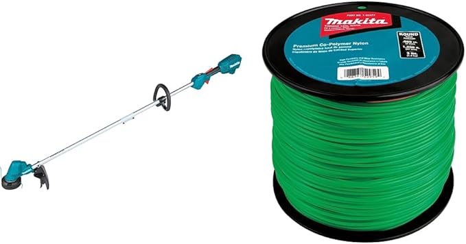 Makita XRU23Z 18V LXT® Lithium-Ion Brushless Cordless 13" String Trimmer, Tool Only & T-03377 Round Trimmer Line, 0.080”, Green, 1,200’, 3 lbs.