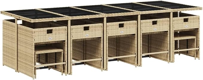 15 Piece Patio Dining Set with Cushions, Foldable PE Rattan Garden Furniture for Outdoor Backyard, Beige