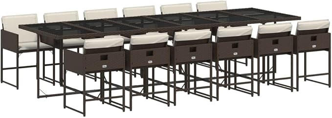 13 pcs Set Patio Dining Set & Garden Dining Set Brown PE Rattan Balcony Furniture Outdoor Dining Set for Backyard Front Porch Lawn 129.9 x 41.7 x 28.7 in