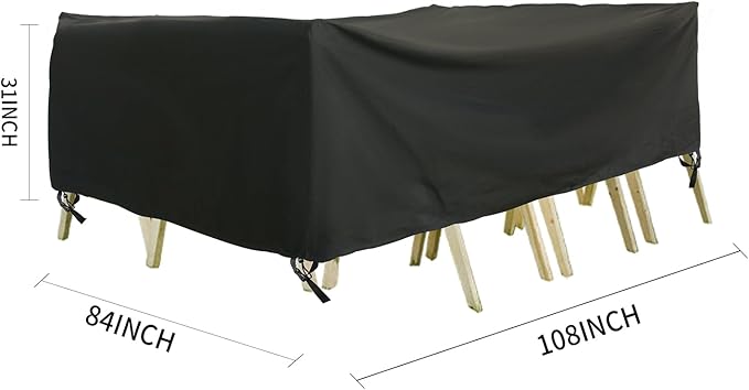 Outdoor Furniture Covers, Rectangular patio table cover, Waterproof for Outdoor patio set cover, Dining table cover, 108" W x 84" D x 31" H Black