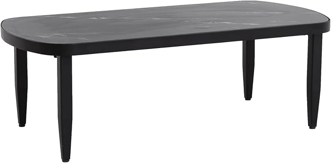 Outdoor Coffee Table, Sintered Stone Top, Aluminum Frame, Ember Black
