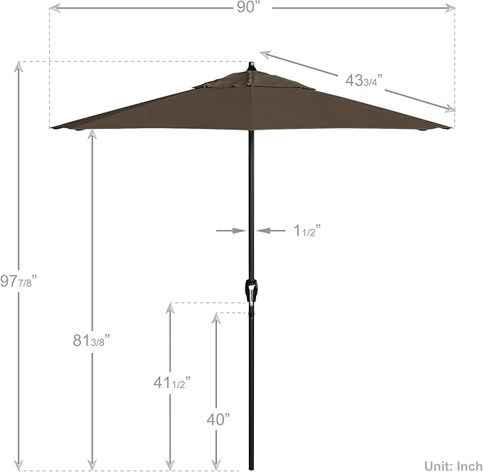 California Umbrella 7.5' Rd Aluminum Patio Umbrella, Crank Lift, Auto Tilt, Black Finish