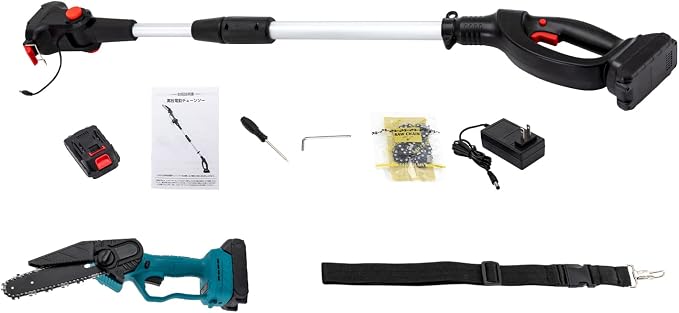 2-in-1 Mini Chainsaw Cordless Pole Saw, Cordless Mini Chainsaw Battery Powered with 2 Batteries,Electric Small Chainsaw with Extension Rod, Multifunctional Chainsaw for Wood Cutting, Trimming