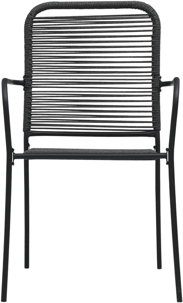 5 Piece Patio Dining Set Cotton Rope and Steel Black Outdoor Patio Furniture Set with Tempered Glass Table for Garden Backyard Deck Kitchen Dining Room