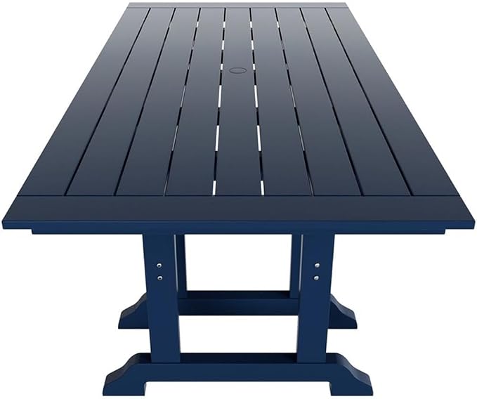 Costaelm Rectangle Outdoor Dining Tables, 71'' Patio Table with Umbrella Hole for 6 Person, Balcony Outdoor Buffet Table, Porch Tables for Outside Lawn Porch Bistro Furniture, Navy Blue