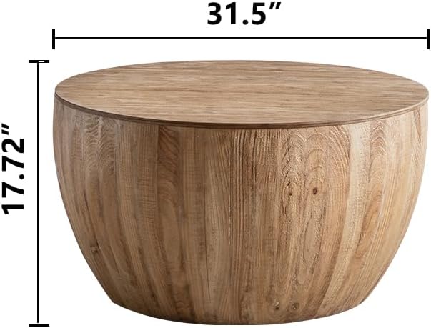 Vintage Drum Coffee Table Set, Wood Round Coffee Table Set of 2, Drum Side Table End Table Bucket Shaped Coffee Tables for Living Room Dining Room, No Need Assembly (Set of 2)