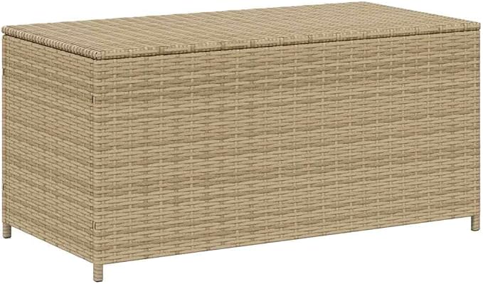 Patio Storage Box 50.2 Gal Poly Rattan Garden Storage Box with Waterproof Bag and Gas Spring Lid, Beige