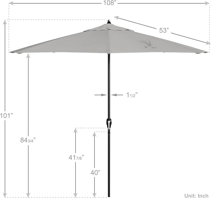 California Umbrella 12-Year Protection 9' Rd Aluminum Patio Umbrella, Crank Lift, Auto Tilt, Black Finish, Sunbrella Granite