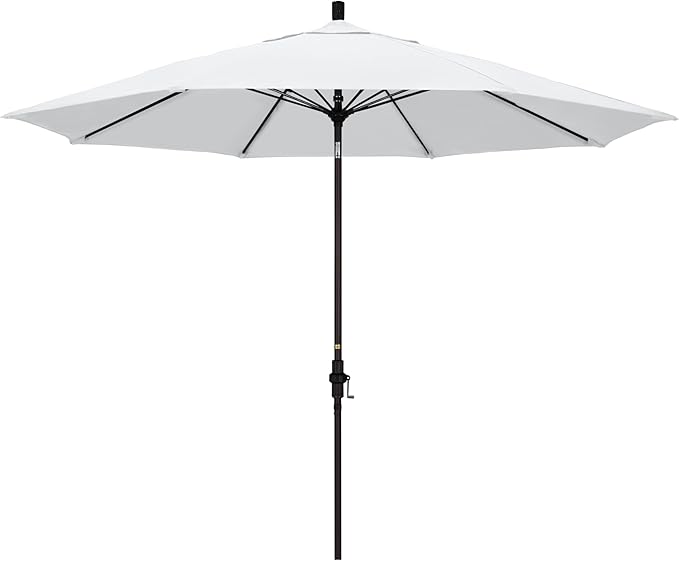 California Umbrella 11Ft Fiberglass Rib Patio Umbrella, Hand-Crank, Tilt-Collar, Bronze Frame, Solution Dyed White Fabric