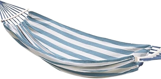 Anti-Rollover Double Hammock for Yard, Portable Compact Canvas Hanging Bed for Outdoor, Leisure/Relaxation, Load Bearing 350kg/771.6lbs(Blue White)