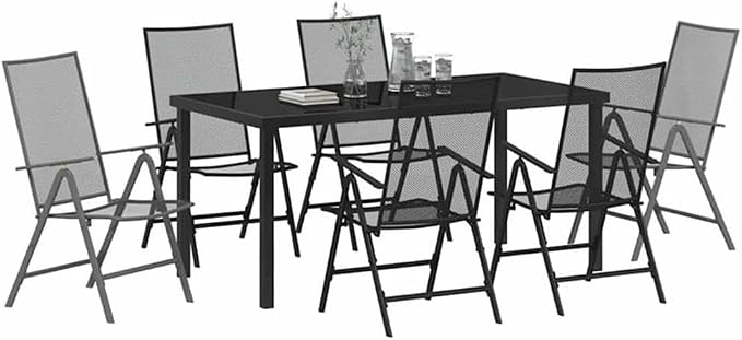 Afuera Living 7-Piece Patio Dining Set, Powder-Coated Steel Frame, Anthracite Finish, Rectangular Shape, Foldable and Height-Adjustable Design, Outdoor Garden or Patio Seating for 6 People