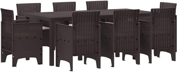 BOWERY HILL Contemporary Poly Rattan Patio Dining Set, Brown Finish, Seating for 8, Rectangular Design, Foam Cushioned Seats, Weather-Resistant, Lightweight, Modern Style Outdoor Furniture for Garden