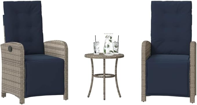 3 Piece Bistro Set with Cushions, Patio Conversation Set Porch Furniture Set Outdoor Sofa Set Front Porch Furniture for Poolside Garden Exhibition Negotiation Area Gray Poly Rattan