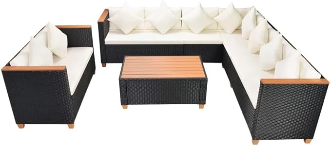 6 Piece Patio Lounge Set with Cushions, Patio Conversation Set Porch Furniture Set Outdoor Dining Sets Front Porch Furniture for Exhibition Poolside Piazza Garden Poly Rattan Black