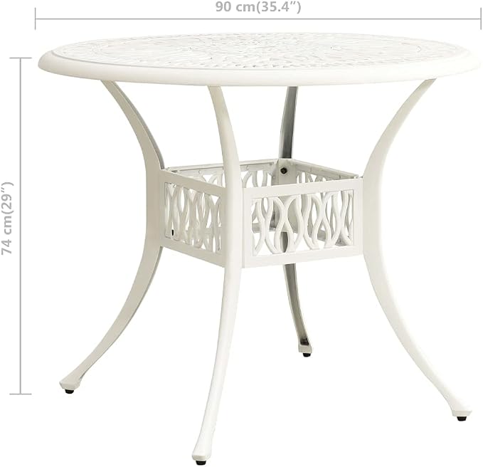 Patio Table White 35.4"x35.4"x29.1" Cast Aluminum, Outdoor Patio Table, Backyard Table, Outdoor Bistro Table for Backyard Lawn Balcony Deck