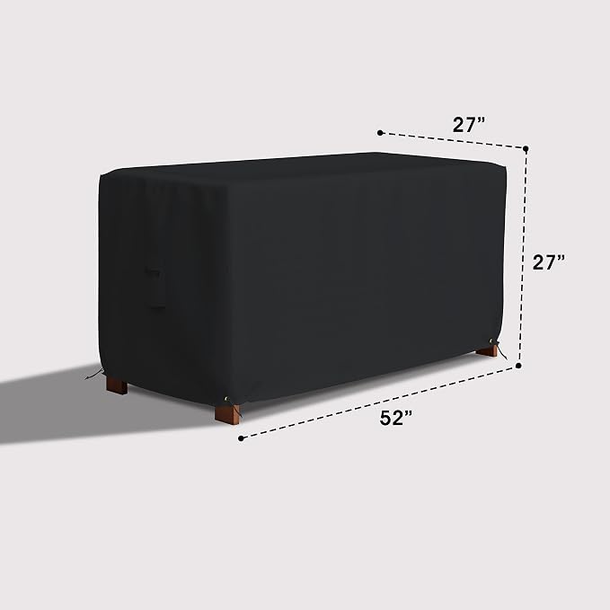 Covers & All Patio Deck Box Cover - Heavy Duty 12 Oz Waterproof Outdoor Yard Cushion Storage Box Protection 100% Weather Resistant with Air Pockets and Drawstring. (52" W X 27" D X 27" H, Black)