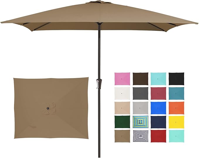 JEAREY 8x10 ft Rectangular Patio Umbrellas Outdoor Table Market Umbrella w/Crank, 8 Sturdy Ribs, UV Protection Windproof Sunproof for Garden, Deck, Backyard, Pool(Sand)