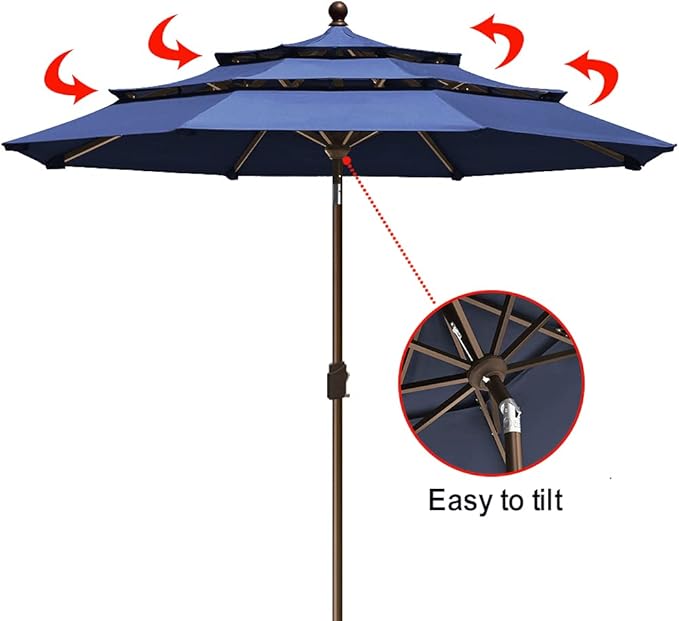 EliteShade USA 10-Year-Non-Fading 9ft 3-Tier Market Patio Umbrella, Commercial Grade Outdoor Table Umbrella with Crank Open, Windproof & UPF 50+ UV Protection, Heavy Duty Ventilation for Garden, Deck, Pool, Backyard, Beach & Bistro, Navy Blue