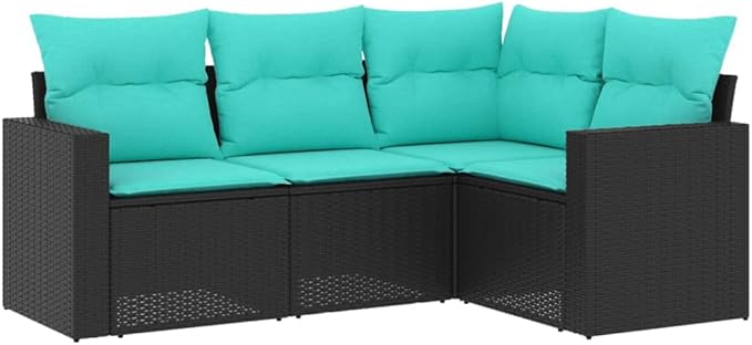 vidaXL Patio Sofa Set with Cushions 4 Piece, Patio Furniture, Outdoor Sectional Sofa Conversation Set for Balcony Garden, Black Poly Rattan