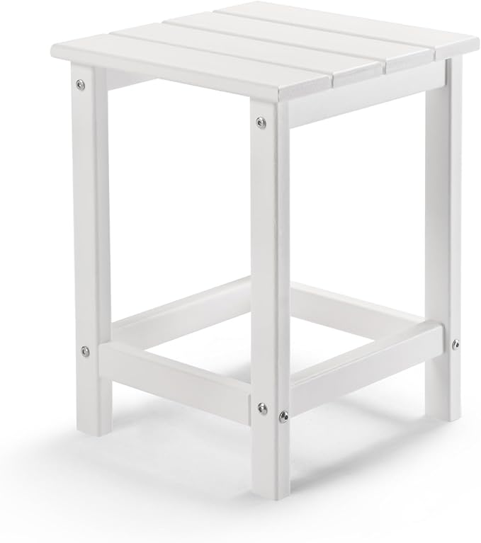 Outvita Adirondack Side Table, 14 Inch Square Outdoor End Table, HDPE Weather Resistant Coffee Table for Patio Balcony Deck Garden, White