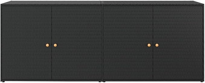 Black Modern Outdoor Garden Storage Cabinet Deck Box 78" x 31.5" x 21.9" Poly Rattan & Steel