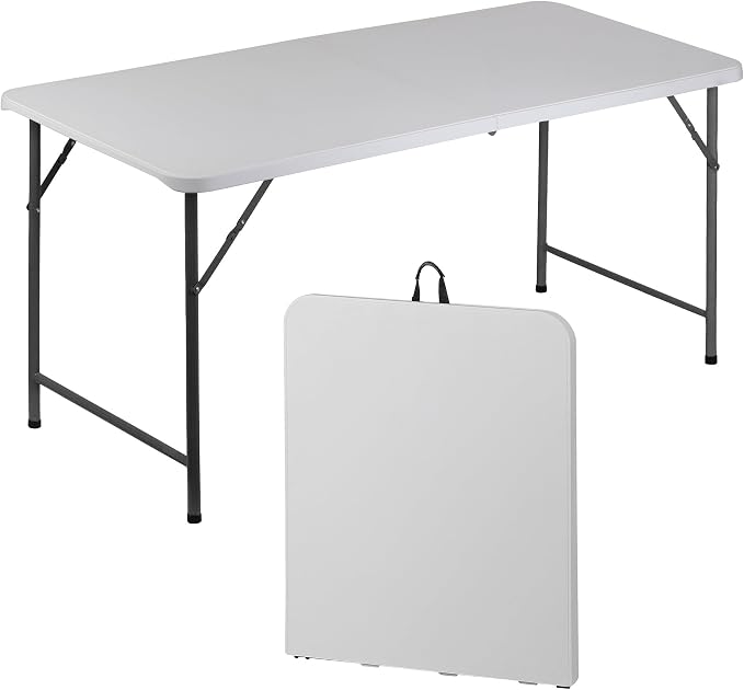 SUPER DEAL Upgraded 6FT Folding Picnic Table for Outdoor, Portable Fold-in-Half Plastic Dining Picnic Party Table with Carrying Handle