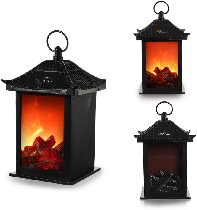 Simulated LED Fireplace Lantern Battery Powered Flameless Light with Simulation Flame Table Decorative Lamp Mini Fireplace Ornament for Cozy Home Decor Free Standing Electric Log Burner