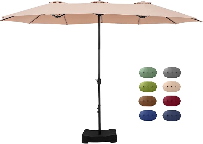GREEN PARTY 15 ft Rectangular Patio Umbrella with Base Included, Large Double-Sided Outdoor Table Umbrella with Crank, 1.9" Pole UPF 50+ UV Resistant for Pool Deck Backyard Garden, Beige