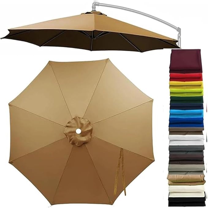 Patio Cantilever Umbrella Replacement Canopy Round 8ft/10ft 8Ribs,Replacement Parasol Canopy Cover with Fade Resistant for Market Table Backyard Garden
