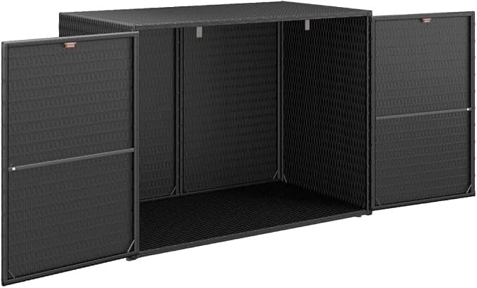 REWIS Garden Storage Cabinet Outside Deck Storage Box Outdoor Patio Storage Backyard Storage Box Furniture Storage Box Black 39.4"x21.9"x31.5" Poly Rattan