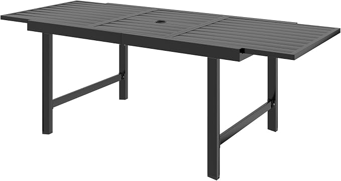 HAPPATIO Outdoor Expandable Dining Table, Aluminum Patio Dining Table for 4-8 Person, Powder-Coated Rectangular Table with Umbrella Hole, Perfect for Backyard, Porch, Deck